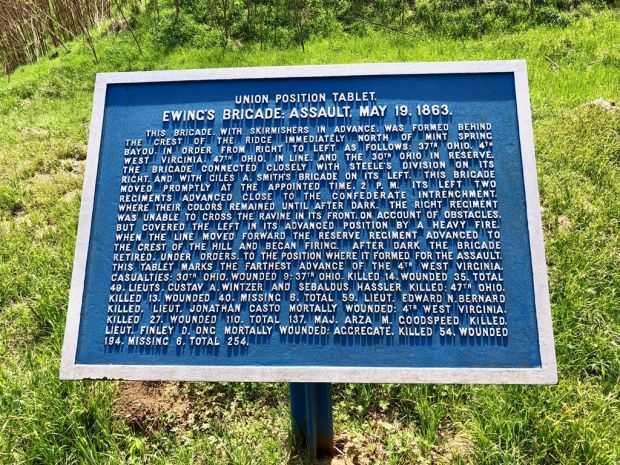 EWING’S BRIGADE; ASSAULT MAY 19, 1863 WAR MEMORIAL PLAQUE