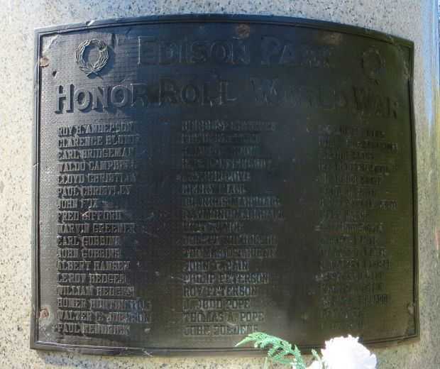 EDISON PARK WORLD WAR I MEMORIAL HONOR ROLL PLAQUE