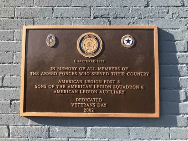 AMERICAN LEGION POST 8 ARMED FORCES MEMORIAL PLAQUE