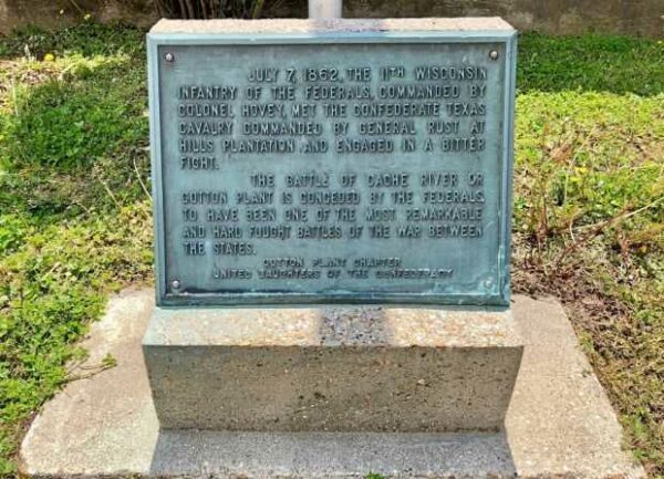 THE BATTLE OF CACHE RIVER OR COTTON PLANT MEMORIAL FLAGPOLE PLAQUE