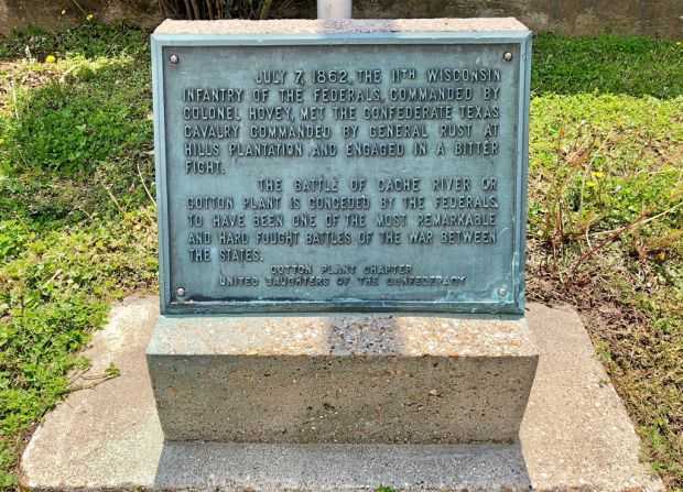 THE BATTLE OF CACHE RIVER OR COTTON PLANT MEMORIAL FLAGPOLE PLAQUE