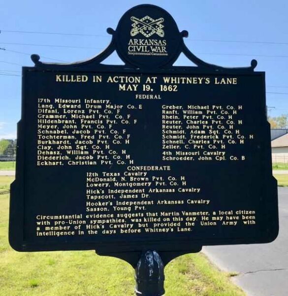 ACTION AT WHITNEY’S LANE WAR MEMORIAL MARKER BACK