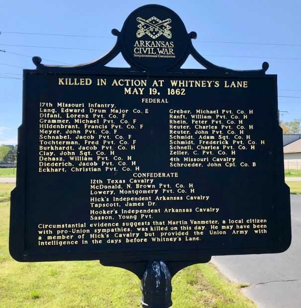 ACTION AT WHITNEY’S LANE WAR MEMORIAL MARKER BACK