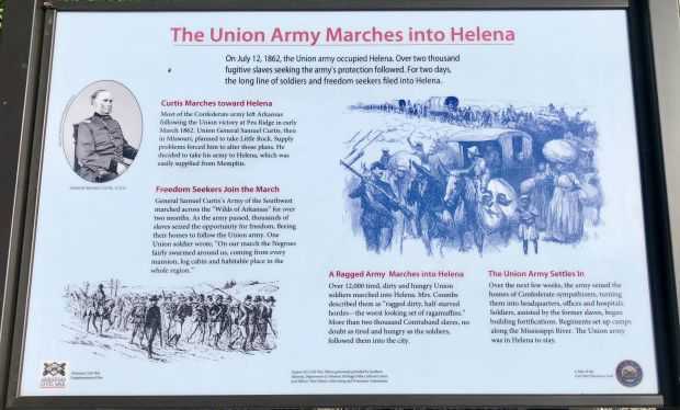 THE UNION ARMY MARCHES INTO HELENA WAR MEMORIAL PANEL