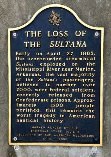 THE LOSS OF THE SULTANA MEMORIAL PLAQUE