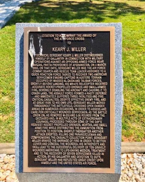 KEARY J. MILLER AIR FORCE CROSS CITATION MEMORIAL PLAQUE