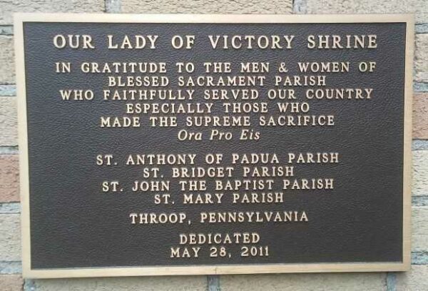OUR LADY OF VICTORY SHRINE MEMORIAL PLAQUE