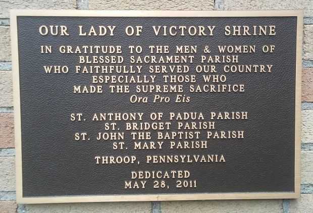 OUR LADY OF VICTORY SHRINE MEMORIAL PLAQUE