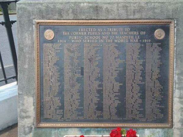 PUBLIC SCHOOL NO. 72 MASPETH WORLD WAR I MEMORIAL