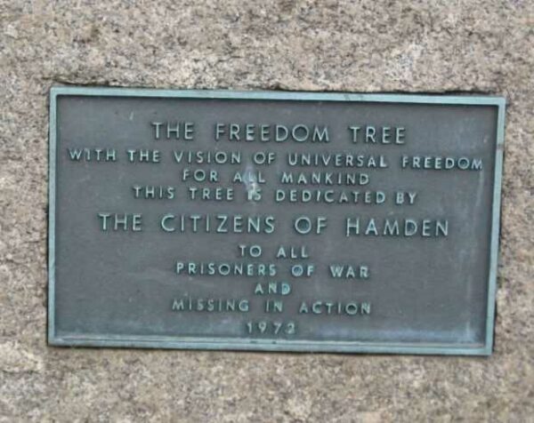THE FREEDOM TREE CITIZENS OF HAMDEN MEMORIAL PLAQUE