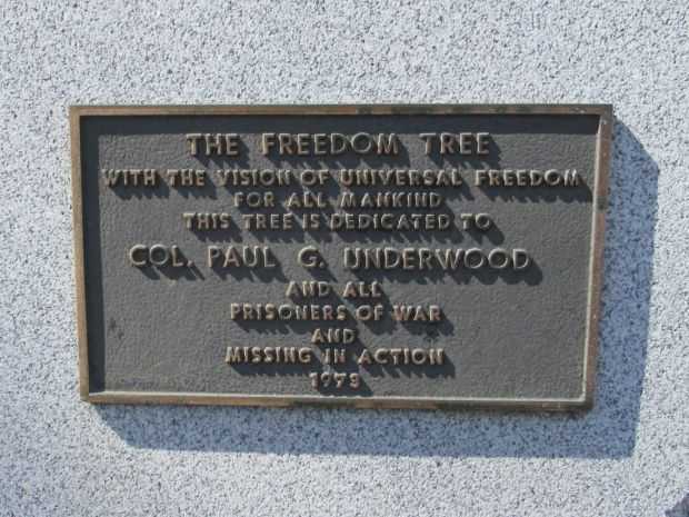 THE FREEDOM TREE COL. PAUL G. UNDERWOOD MEMORIAL PLAQUE