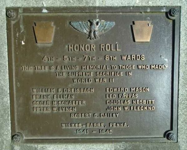 4TH-5TH-7TH-8TH WARDS WORLD WAR II HONOR ROLL MEMORIAL TREE PLAQUE