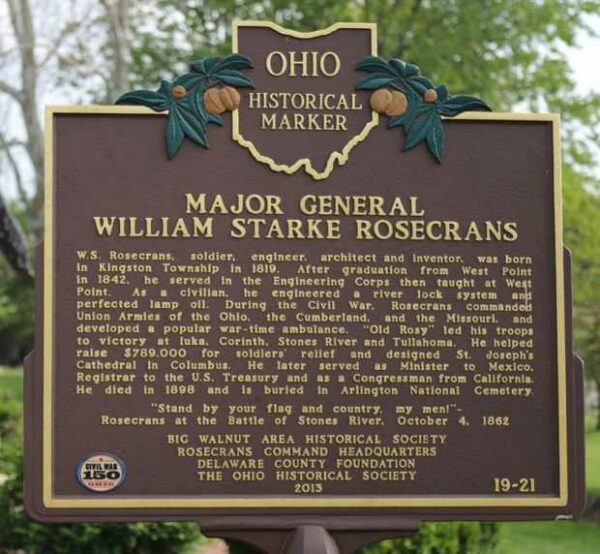 MAJOR GENERAL WILLIAM STARKE ROSECRANS WAR MEMORIAL MARKER FRONT