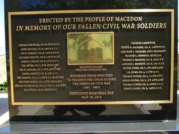 MACEDON VILLAGE CEMETERY AMERICAN CIVIL WAR MEMORIAL PLAQUE