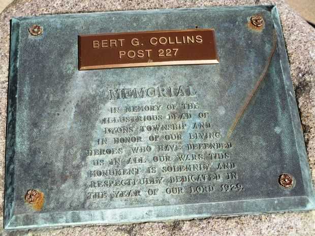 LYONS TOWNSHIP WAR VETERANS MEMORIAL PLAQUE