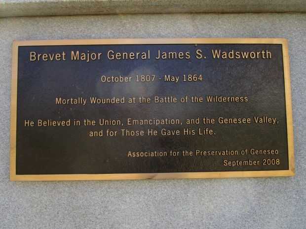 BREVET MAJOR GENERAL JAMES S. WADSWORTH WAR MEMORIAL PLAQUE
