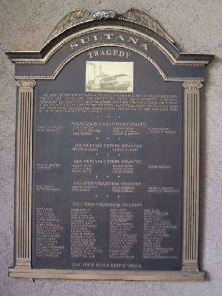 RICHLAND COUNTY SULTANA TRAGEDY MEMORIAL PLAQUE