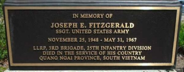 JOSEPH E. FITZGERALD WAR MEMORIAL BATTLEFIELD CROSS PLAQUE
