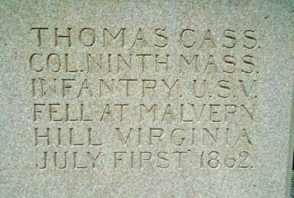 COL. THOMAS CASS. AND NINTH MASS. INFANTRY. U.S.V. MEMORIAL STONE A