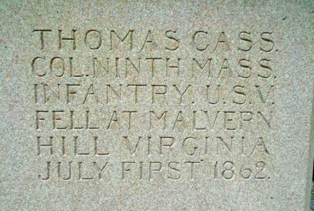 COL. THOMAS CASS. AND NINTH MASS. INFANTRY. U.S.V. MEMORIAL STONE A