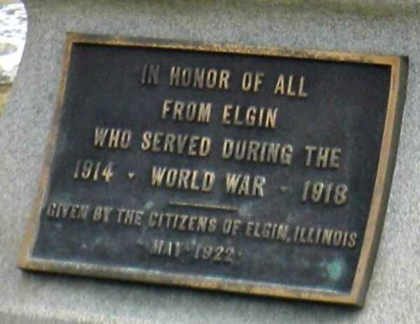 ELGIN WORLD WAR I MEMORIAL PLAQUE
