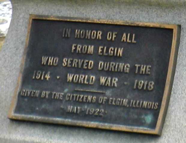 ELGIN WORLD WAR I MEMORIAL PLAQUE
