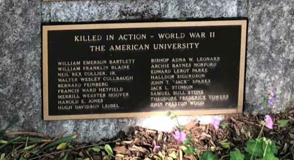 THE AMERICAN UNIVERSITY WORLD WAR II MEMORIAL PLAQUE B