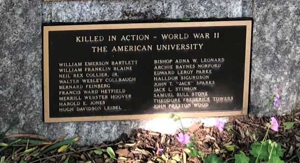 THE AMERICAN UNIVERSITY WORLD WAR II MEMORIAL PLAQUE B