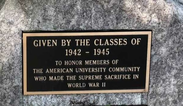THE AMERICAN UNIVERSITY WORLD WAR II MEMORIAL PLAQUE A