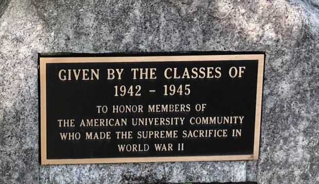 THE AMERICAN UNIVERSITY WORLD WAR II MEMORIAL PLAQUE A