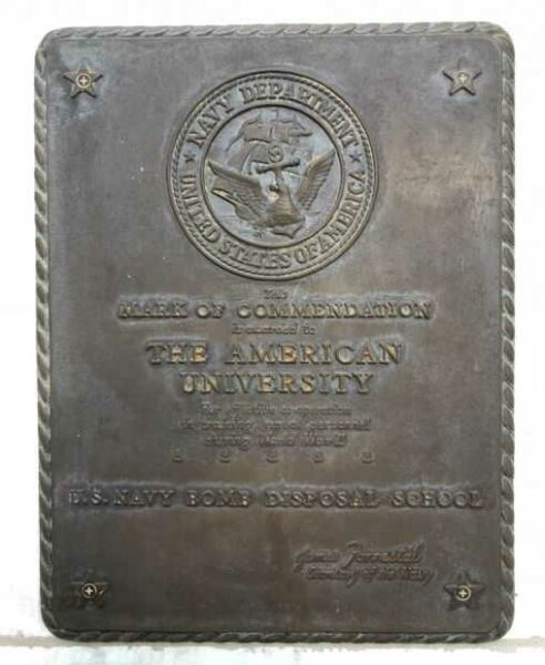 THE AMERICAN UNIVERSITY COMMENDATION MEMORIAL PLAQUE