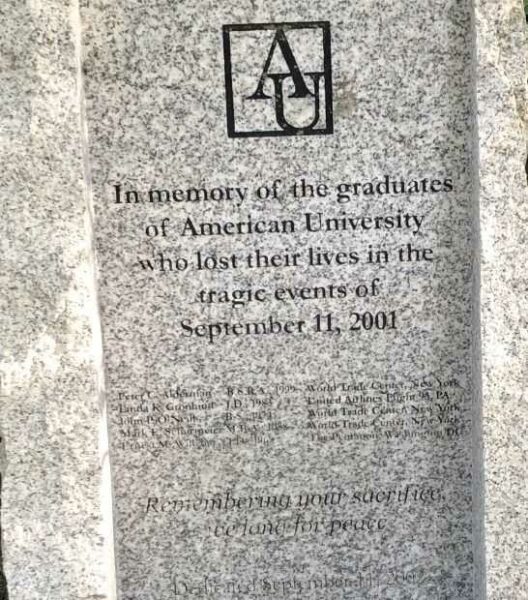 AMERICAN UNIVERSITY SEPTEMBER 11 MEMORIAL HONOR ROLL STONE