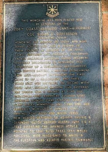 206TH COAST ARTILLERY (ANTI-AIRCRAFT) MEMORIAL PLAQUE