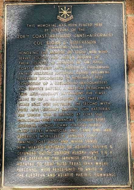 206TH COAST ARTILLERY (ANTI-AIRCRAFT) MEMORIAL PLAQUE