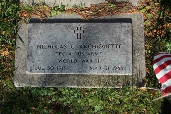NICHOLAS G ARCHIQUETTE MEMORIAL CEMETERY STONE