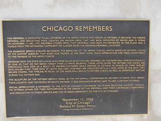 CHICAGO REMEMBERS VIETNAM VETERANS MEMORIAL PLAQUE
