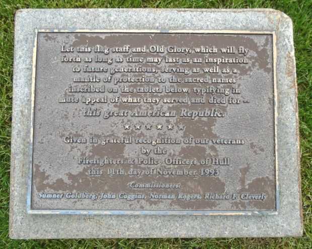 HULL VETERANS MEMORIAL FLAGPOLE PLAQUE