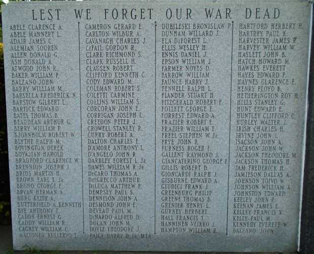QUINCY WORLD WAR II MEMORIAL HONOR ROLL STONE A
