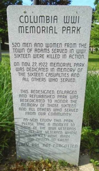 COLUMBIA WORLD WAR I MEMORIAL PARK STONE B