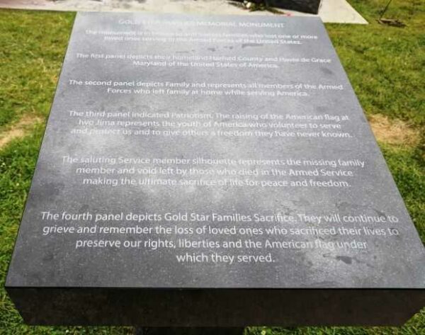HAVRE DE GRACE GOLD STAR FAMILIES MEMORIAL MONUMENT DEDICATION STONE