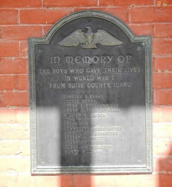 BOISE COUNTY WORLD WAR I HONOR ROLL MEMORIAL PLAQUE