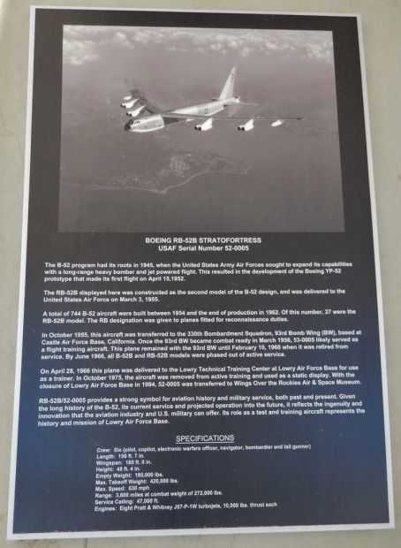 BOEING RB-52B STRATOFORTRESS MEMORIAL AIRCRAFT PLAQUE