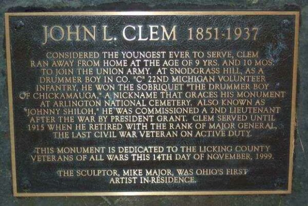JOHN L. CLEM WAR MEMORIAL PLAQUE