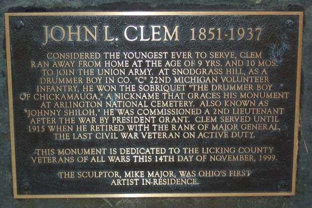 JOHN L. CLEM WAR MEMORIAL PLAQUE