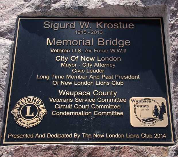 SIGURD W. KORSTUE MEMORIAL BRIDGE PLAQUE