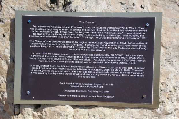 AMERICAN LEGION POST 166 THE “CANNON” MEMORIAL PLAQUE