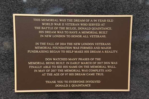 NEW LONDON AREA VETERANS MEMORIAL PLAQUE