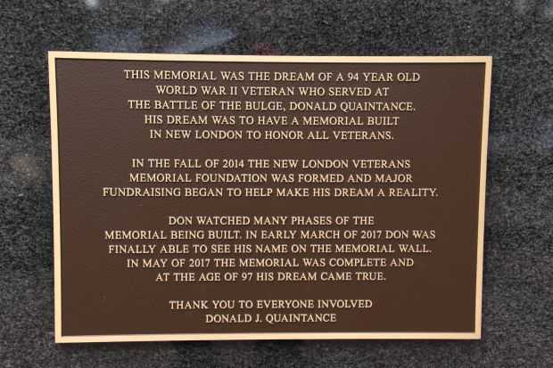 NEW LONDON AREA VETERANS MEMORIAL PLAQUE