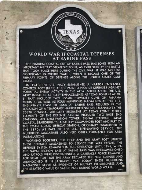 WORLD WAR II COASTAL DEFENSES AT SABINE PASS MEMORIAL MARKER