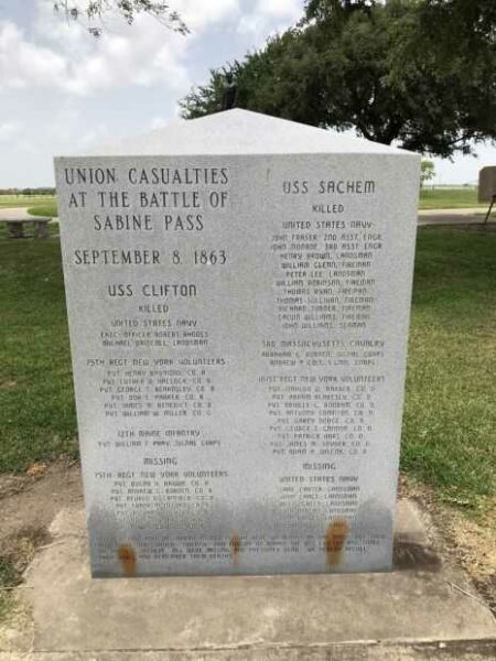 UNION CASUALTIES AT THE BATTLE OF SABINE PASS MEMORIAL